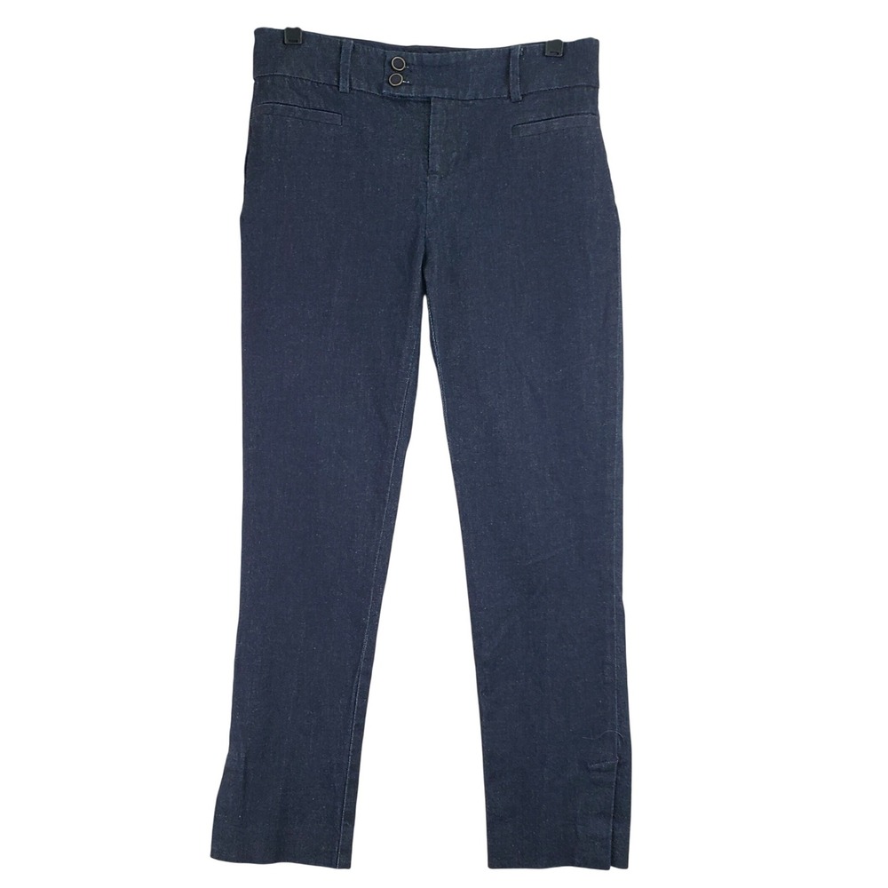 Anthropologie The Essential Slim Pants Women 2 Blue Silk Blend Tailored Chic